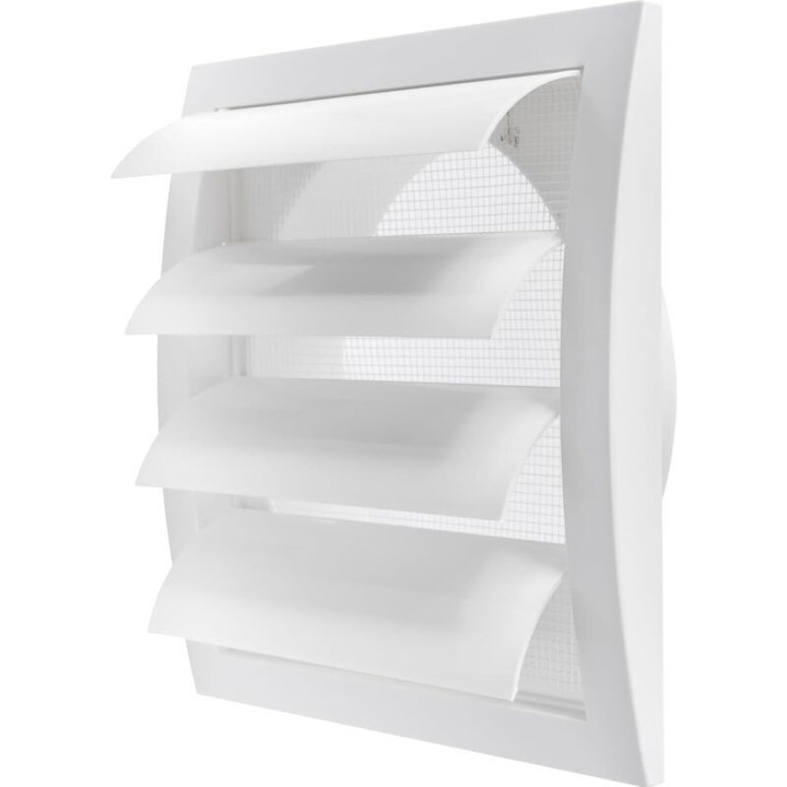 Capac grila ventilatie alb 15cm patrat cu ecran antiparazit 19x19cm
