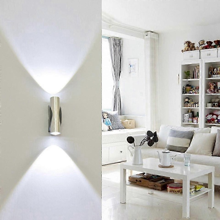 Aplica de perete, lampa de perete LED cu iluminare sus/jos, pentru fundal TV si ambient, argintiu, 1 buc