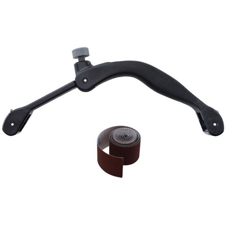 Suport pentru banda de smirghel in forma de arc, reglabil 230-290 mm, banda abraziva 25 mm latime, 120 cm lungime, PP/fibra de sticla cu maner din cauciuc, Negru, 1 buc