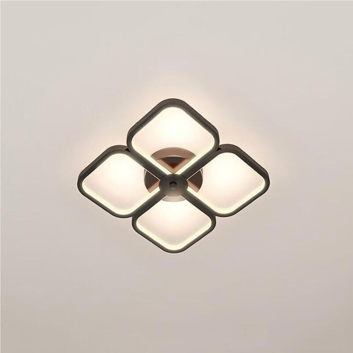 Plafoniera LED lampa de tavan, cadru metalic vopsit la inalta temperatura, lumina fara sclipire, protejeaza ochii, design tridimensional modern, cu variator tricolor, alb, 1 buc