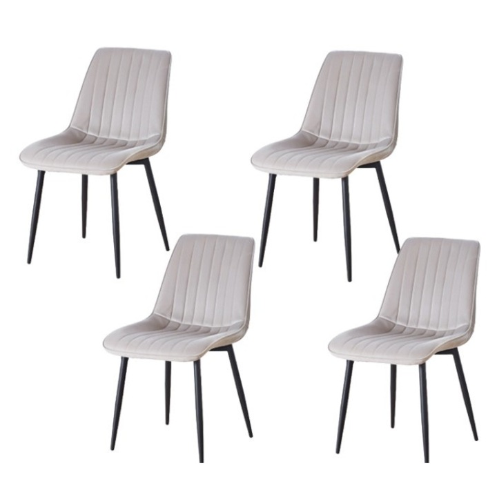 Set 4 scaune living tapitate KJC176 cu picioare metalice, 47x88x42 cm, modern, bej