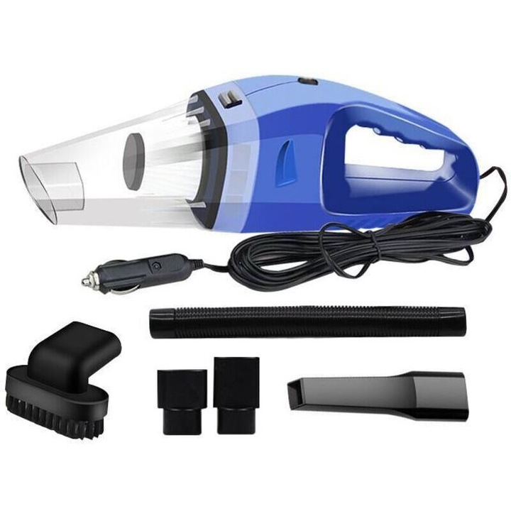 Aspirator de mana portabil (aspirator auto), fara fir, cu incarcare rapida, albastru/negru, 450 ml, 1 buc