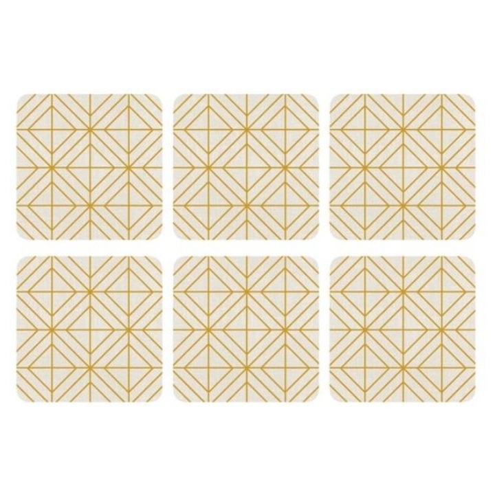 6 darabos készlet, Pimpernel Luxe poháralátétek, parafa, arany geometrikus mintával, többszínű, 6 x 10,5x10,5 cm