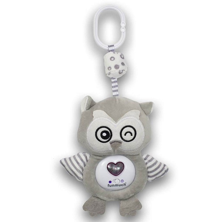 FUNMUCH Baby Mix akasztós játék, babakocsi játék színes rágókákkal, műanyag csipesz, húzásra rezeg, fényekkel és dallamokkal, Szürke, 22 cm