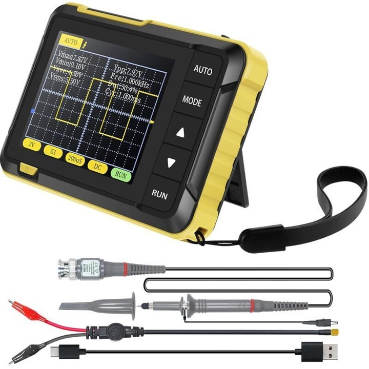 Mini osciloscop portabil 2,8 inch 200 kHz 2,5 MS/s USB multicolor 9,9x6,8x1,9cm