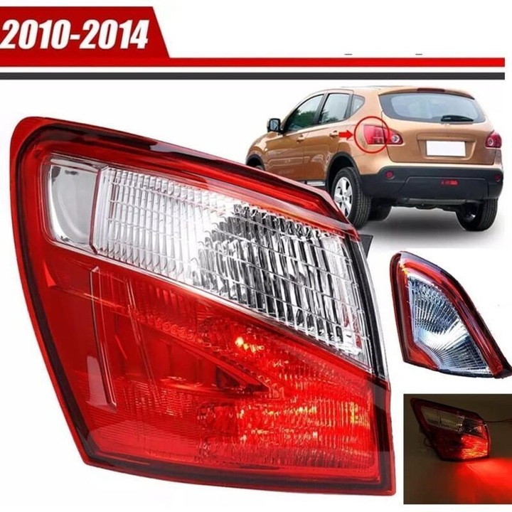 Víz- és ütésálló LED hátsó lámpa Qashqai 2010-2014 bal oldalra, 12V, átlátszó piros