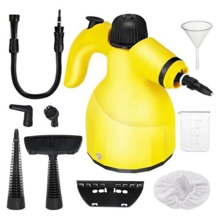 Aparat de curatat cu abur portabil 1000W, 9 accesorii, rezervor 350ml, alb