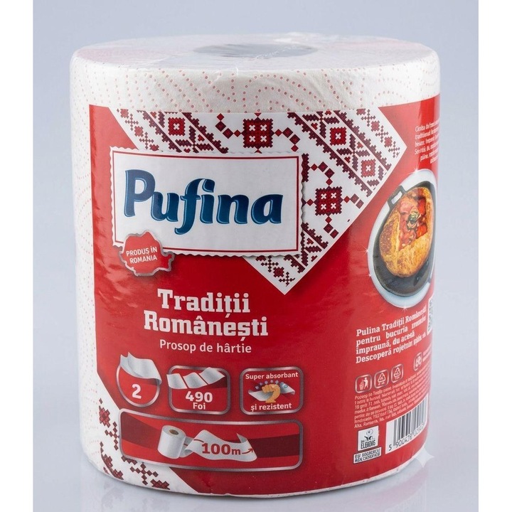 Pufina, Monorola prosop de hartie Pufina Traditii Romanesti, 2 straturi, 490 foi, 100 m