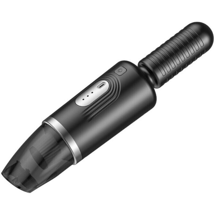 Aspirator de mana portabil mini reincarcabil fara fir, putere inalta, cu set accesorii (perie pentru canapea, perie pentru fante, furtun ondulat), negru, 1 buc