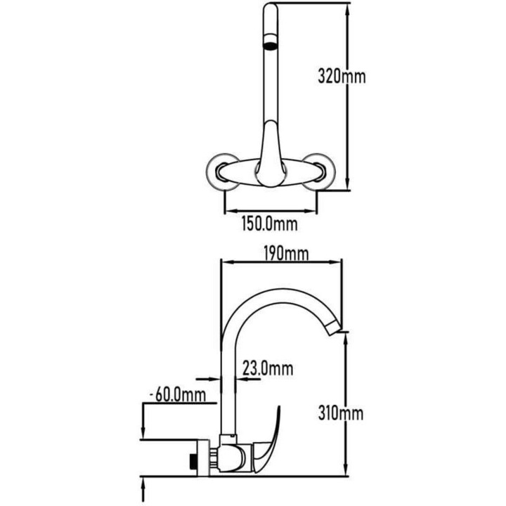 Fali csaptelep, OEM, 35x2.3x15 cm, króm, szürke, sárgaréz test