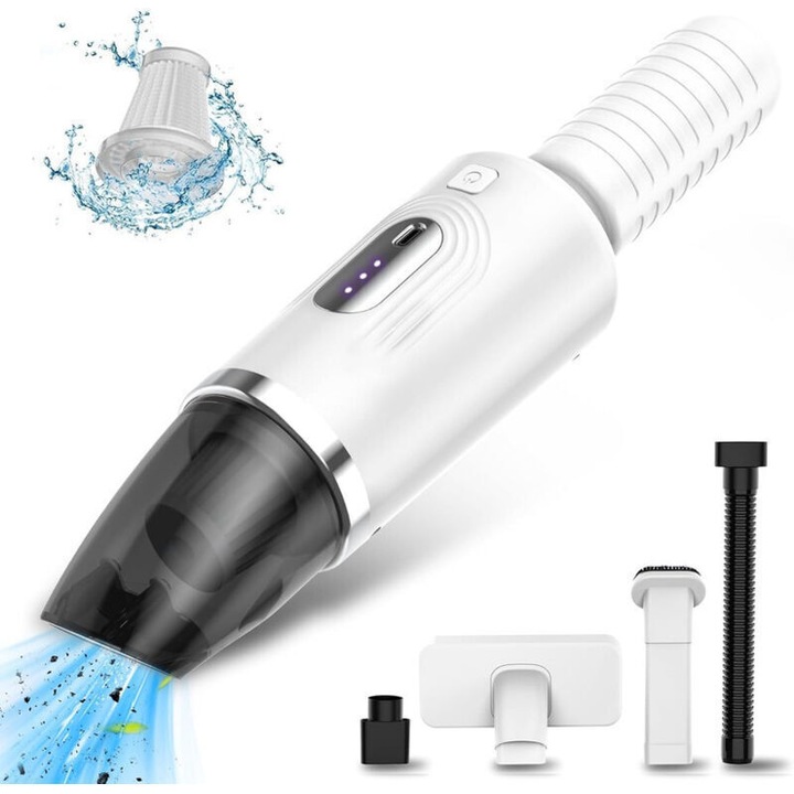 Aspirator auto portabil fara fir mini cu accesorii diverse, compact, usor