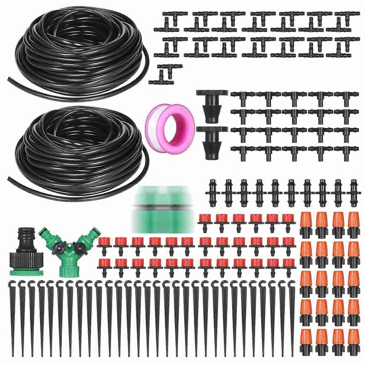 Kit irigare prin picurare 30m tuburi multicolor pentru gradina gazon terasa