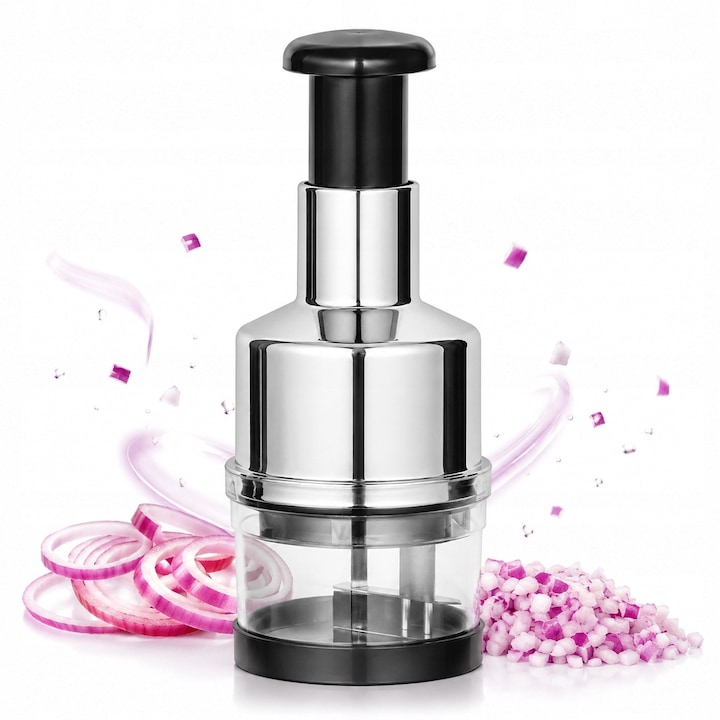 Tocator manual pentru legume si fructe cu recipient 200 ml tocator usturoi multifunctional cu 6 lame din inox pentru bucatarie