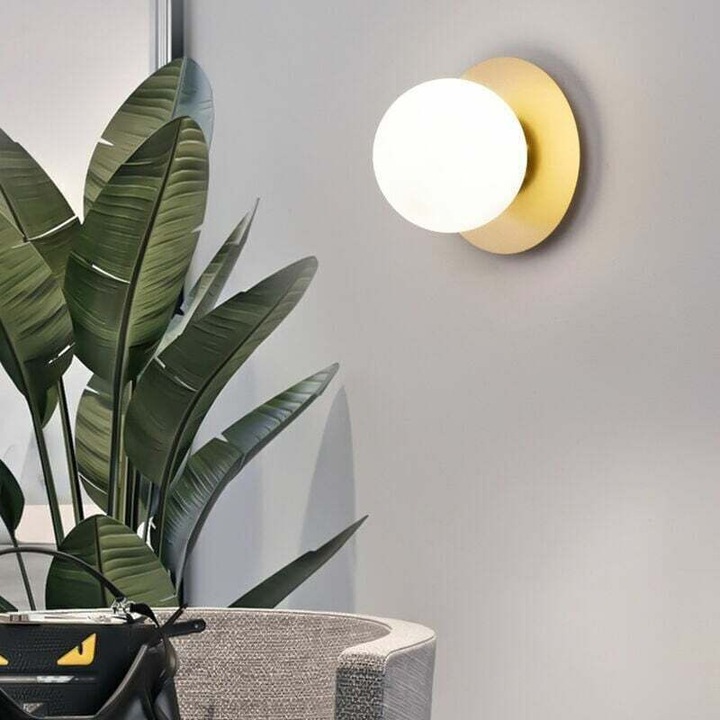 Aplica de perete/aplica murala moderna stil loft din acrilic si aluminiu, LED E27 dimabil tricolor, 12W, auriu, 1 buc, cu bec inclus