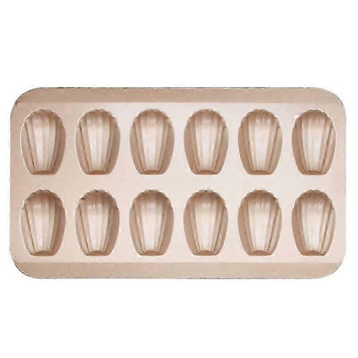 Madeleine sütőforma 12 üreges, szénacél, tapadásmentes bevonattal, kagyló alakú, arany, 40x23 cm, 1 db