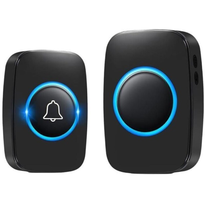 Vezeték nélküli csengő / wireless csengő A06, 300 m hatótávolság, IP44 vízálló, 60 dallam, 5 hangerőszint, fekete, 1 szett