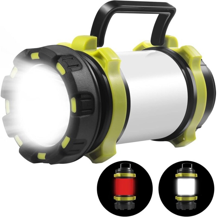 Kempinglámpa/újratölthető zseblámpa, 3700mAh power bank, 6 világítási mód, IPX4 vízálló, hordozható fogantyúval és kampóval, többszínű