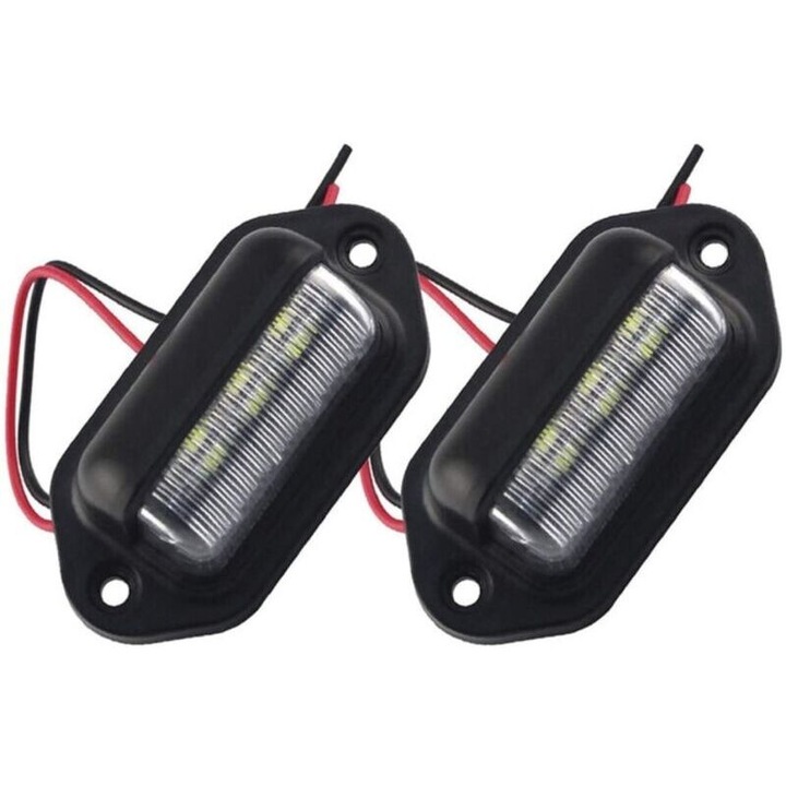 2 darabos készlet, LED rendszámtábla lámpa (rendszámvilágítás), 6 SMD 2835, 12-24V, IP67, 200 lm, 2 lyukú rögzítés, Fekete