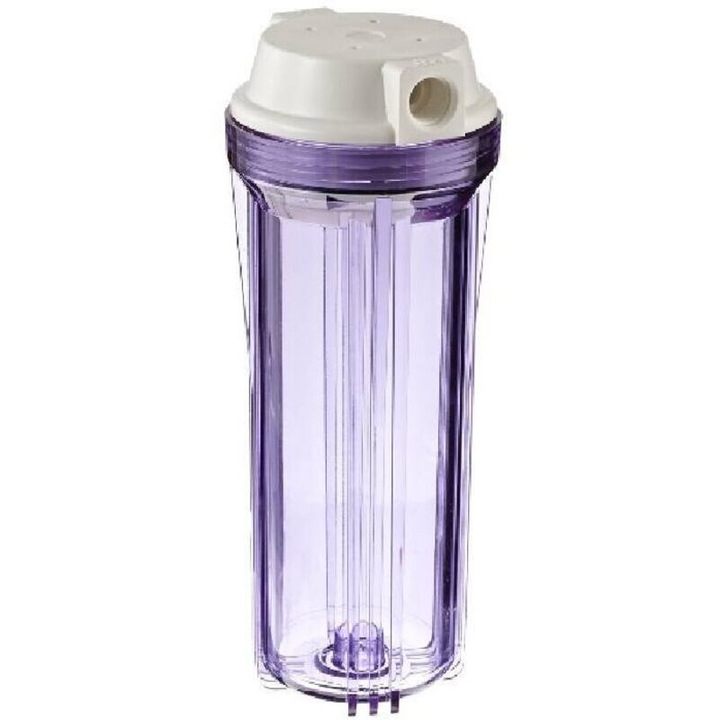 Corp filtru compatibil cu sisteme de osmoza inversa, pentru cartus 10 inch, material SAN, certificat NSF 42, transparent/alb