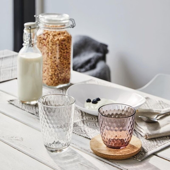 6 darabos készlet, texturált mintás üveg poharak/tumblerek, 269 ml, rózsaszín