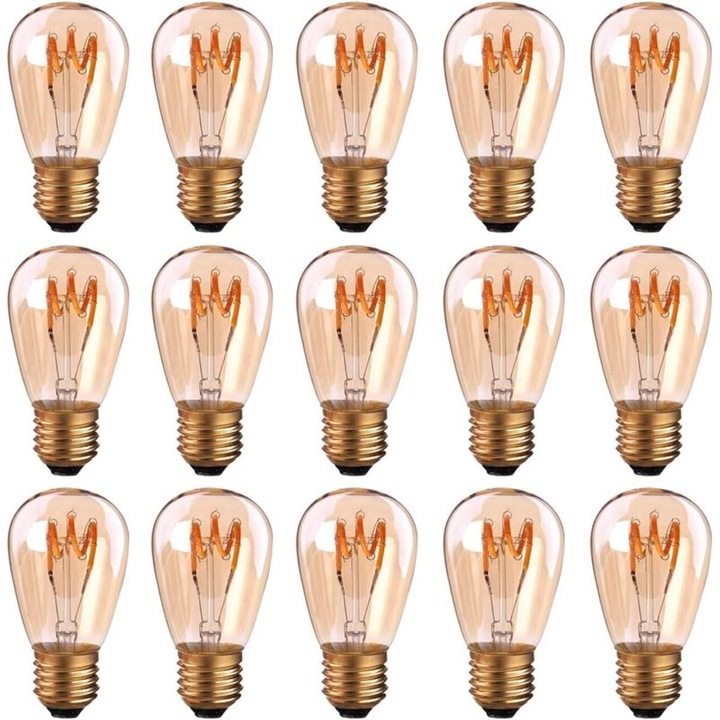Készlet 15 darab, E27 ST45 LED izzó spirál izzószállal, 3 W (25 W-nak megfelelő), szabályozható, nagyon meleg fehér 2200K (borostyánsárga fény), 15 x 1 db