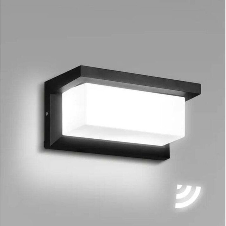 Aplica de perete Led interior/exterior cu senzor de miscare, 18W, IP65, lumina alb rece 6000K, negru/alb, 1 buc
