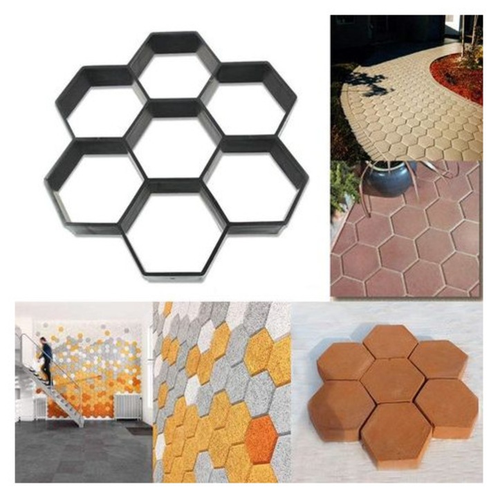 Matrita/mulaj din plastic pentru pavaj 30 x 30 cm, forma hexagonala, pentru pavele si dale de beton, negru, 1 bucata