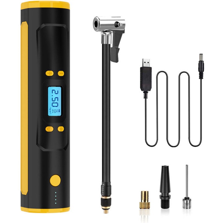 Pompa aer portabila, 150 PSI, 6000 mAh, negru, compact