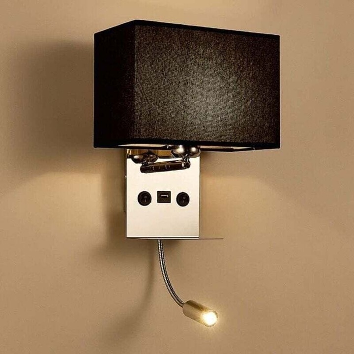 Aplica de perete cu LED flexibil, USB, abajur tesatura, alb cald, 3W