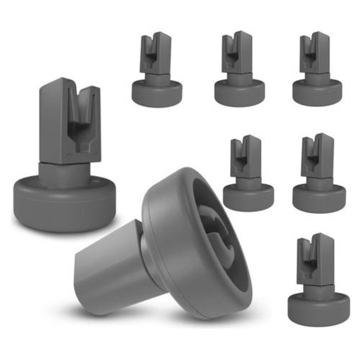 Set 8 bucati, role/rotite pentru cos superior masina de spalat vase, inlocuire universala, compatibile cu AEG, Electrolux, Zanussi, Privileg, diametru 25 mm, latime 8 mm, polipropilena rezistenta, gri inchis
