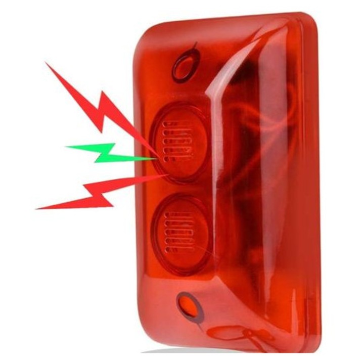 Стробоскопична аларма 12V, сирена 115dB, мигаща светлина, 122x72x36mm