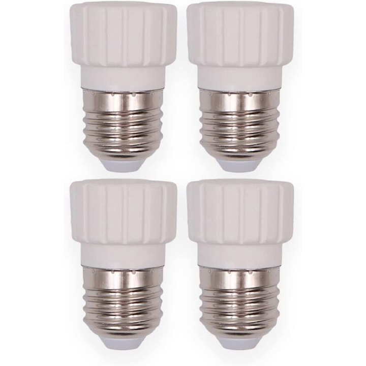 Set 4 adaptoare soclu bec E27 la GU10, PBT ignifug, alb, universal