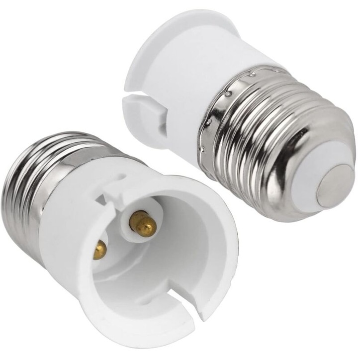 2 darabos készlet, E27-ről B22-re foglalat adapter, égésgátló anyag, 120°C-ig hőálló, max. 200W, 0-250V, fehér