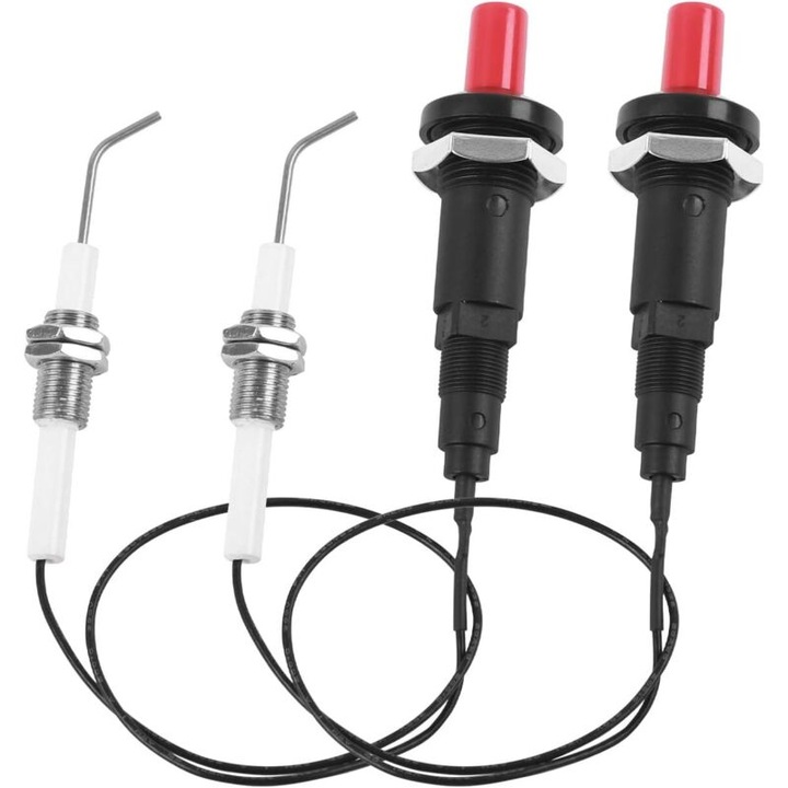 2 darabos készlet, piezoelektromos gyújtó / gázgyújtó elektróda, M10 x 1 elektróda, elektróda hossza 60 mm, kábel 30 cm, hőálló -20~120°C, többszínű