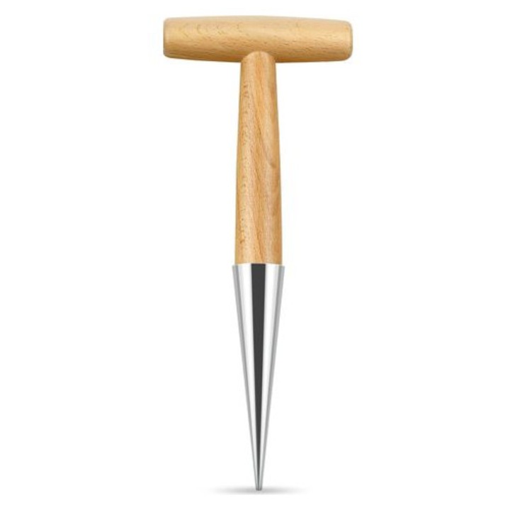 Hagymásnövény ültető, hagymakiemelő, T-alakú fa nyél, korrózióálló rozsdamentes acél hegy, ergonomikus, fa/fém