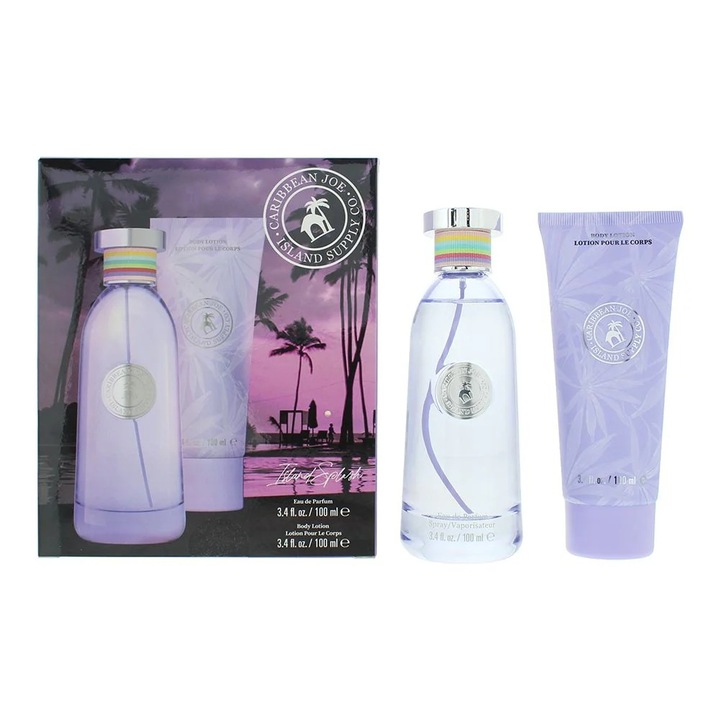 Caribbean Joe: Setul de pe Insula - Island Supply Splash, Eau De Parfum pentru Femei, 100 ml + Island Supply Splash, Hidratanta, Lotiune corporala, 100 ml