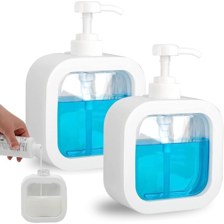 Set 2 Dispensere sapun lichid, 300ml, alb, 11x5x17cm