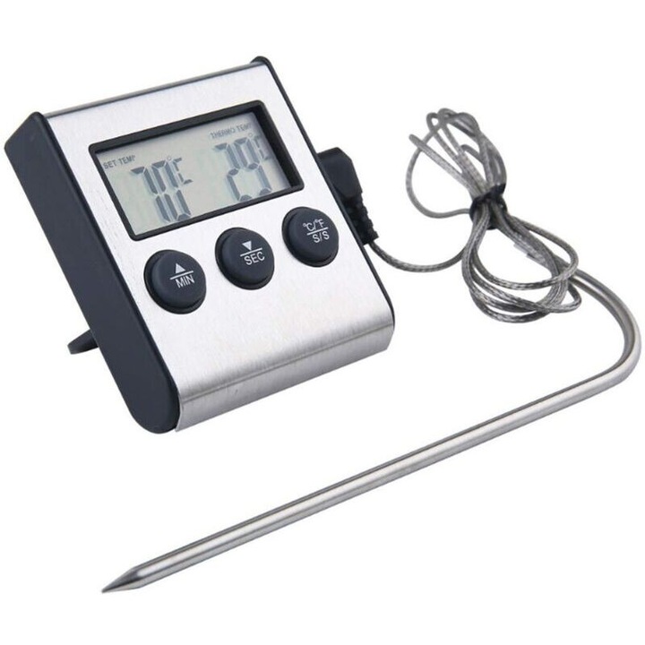 Termometru digital pentru friptura, 2 in 1, negru-argintiu, 160mm, 1m