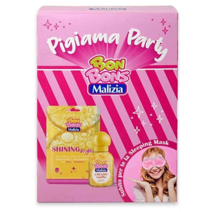 Malizia Bon bons Pigiama Party ajándék szett, Parfüm 50 ml + arcmaszk és alvómaszk