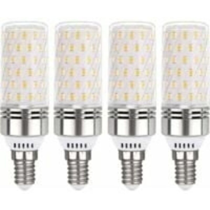 Set 4 bucati, Bec LED E14 12W, echivalent 100W, 1450 lm, alb rece 6000K, 360° fascicul, carcasa aluminiu, nedimabil