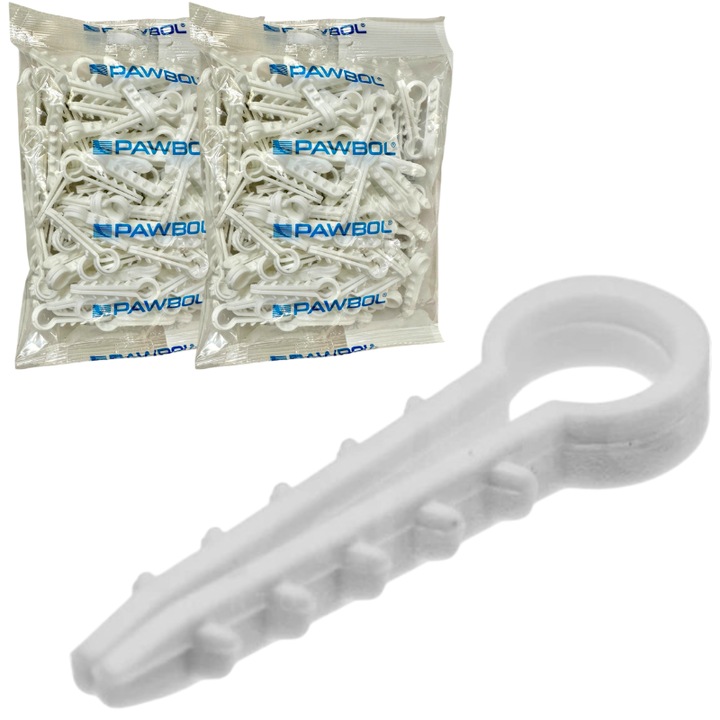 Cleme Diblu Pentru Fixarea Cablului Rotund 10mm Tip (Brad) SET 200 Bucati Plastic Alb Pawbol
