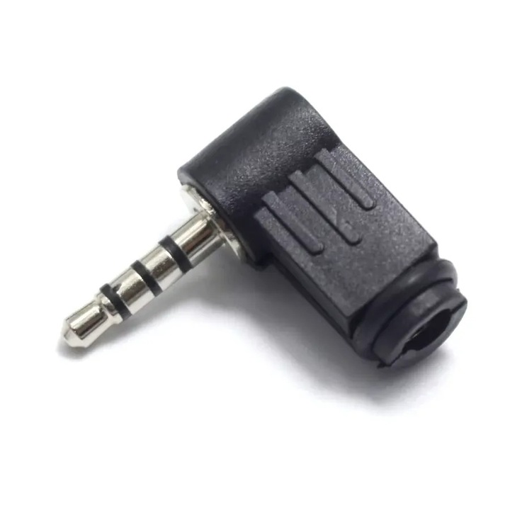 3,5 mm-es sztereó audio csatlakozó, Etyra, 2 csatornás, derékszögű, fekete