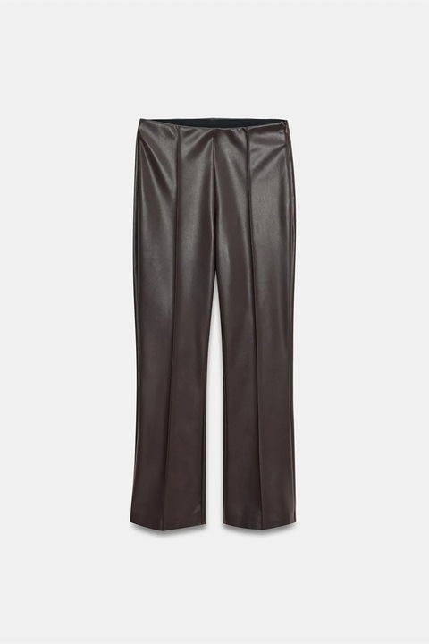 Colanti, Dilvin, High-Waist, cu cordon, maro cafea, piele ecologica