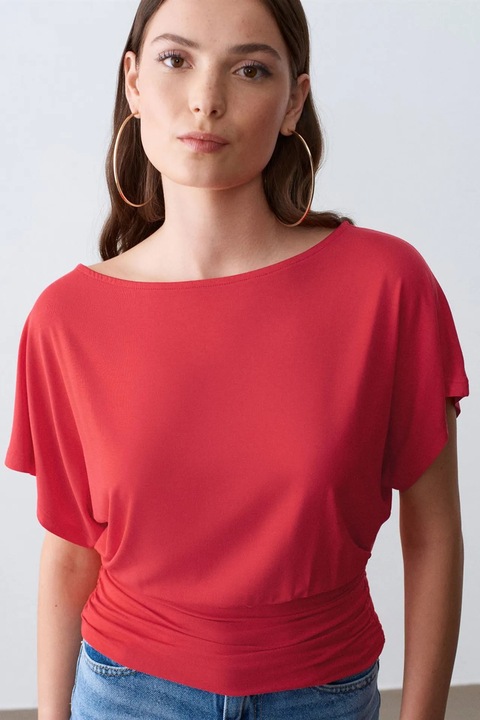 Bluza dama, Dilvin, Bluza eleganta cu decupaj, Rosu cires, Amestec modal