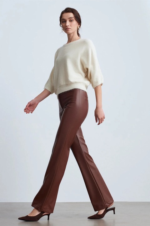 Pantaloni dama, Dilvin, evazati, piele ecologica, maro castaniu