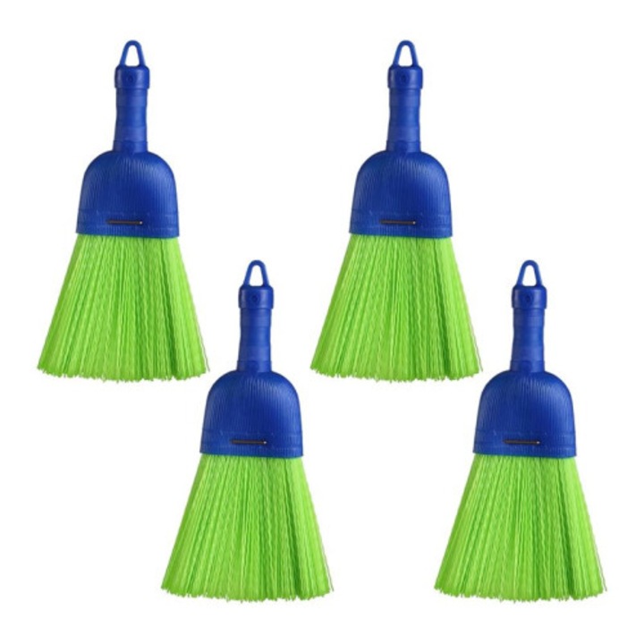 Set 4 bucati, maturica manuala, perie de mana din fibra, cu orificiu pentru agatare, pentru interior si exterior, verde/albastru