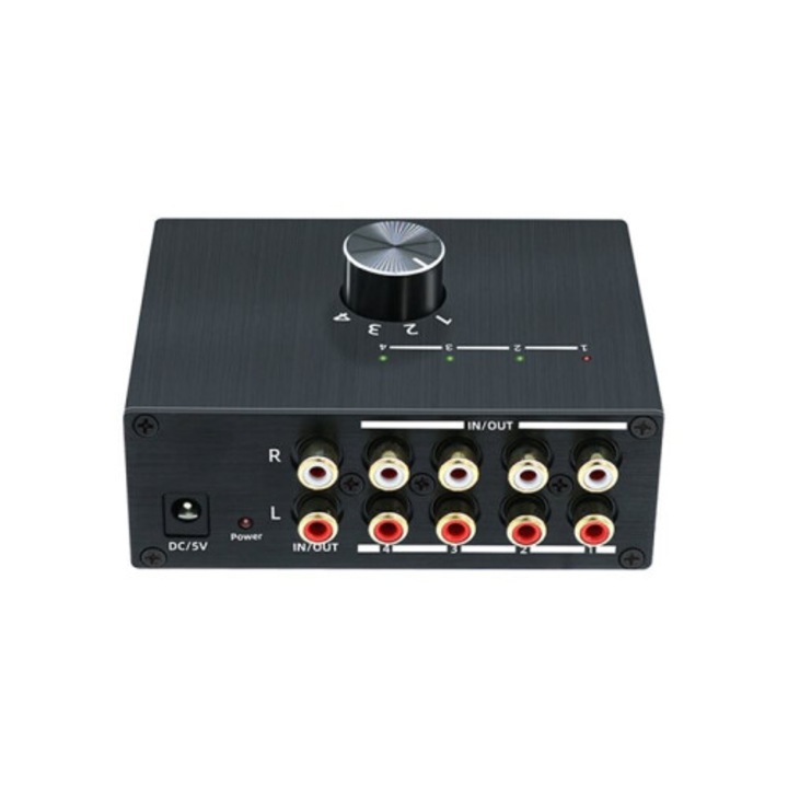 Comutator audio/splitter RCA, 4 cai bi-directional 4x1/1x4, cu buton de volum, negru, 1 buc