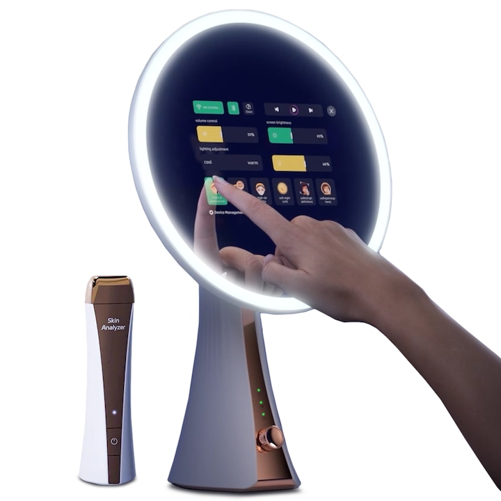 Vercon - Oglinda Cosmetica Smart cu LED, Tableta Integrata, Stilou Portabil Pentru Analiza Profesionala a Tenului