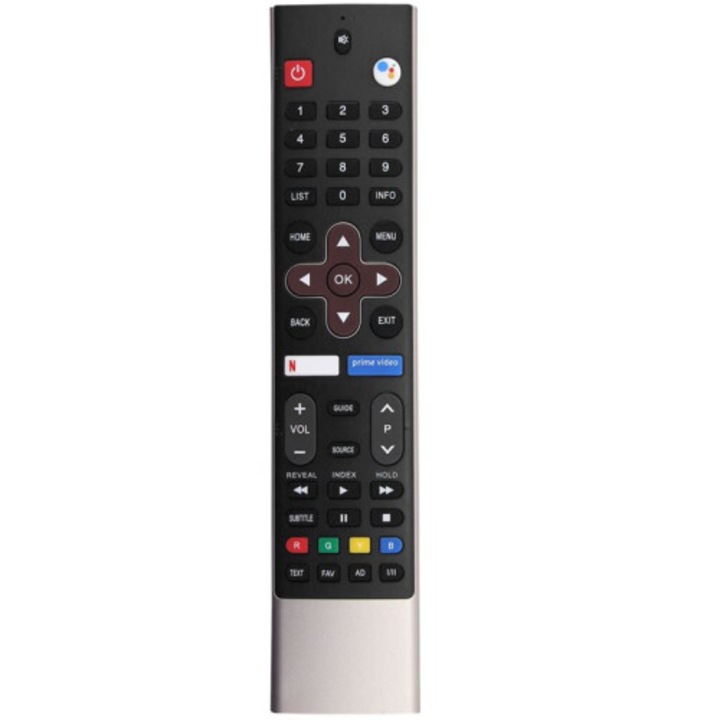 HS-7708 csere távirányító, hangvezérléssel, gyorsgombokkal Prime Video és Netflix számára, fekete/ezüst, 1 db