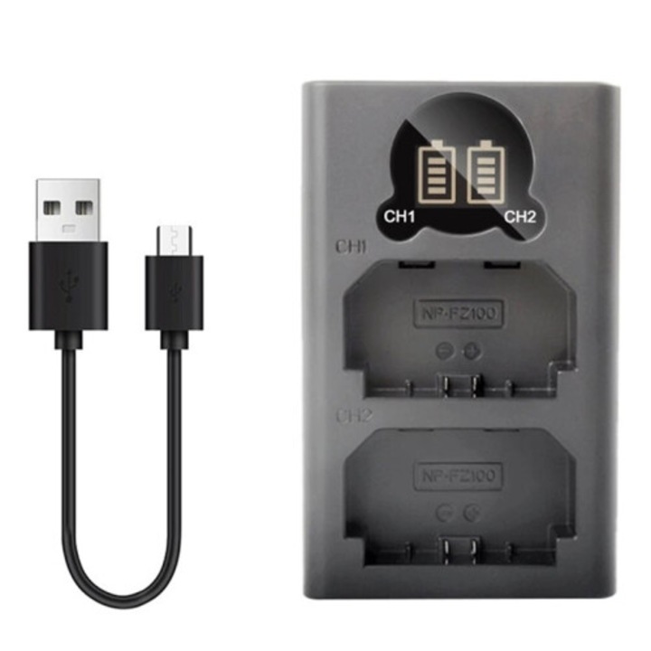 Incarcator baterie camera dual USB cu ecran LCD